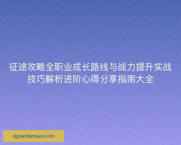 征途攻略全职业成长路线与战力提升实战技巧解析进阶心得分享指南大全