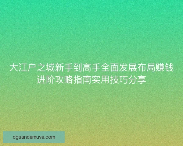 大江户之城新手到高手全面发展布局赚钱进阶攻略指南实用技巧分享